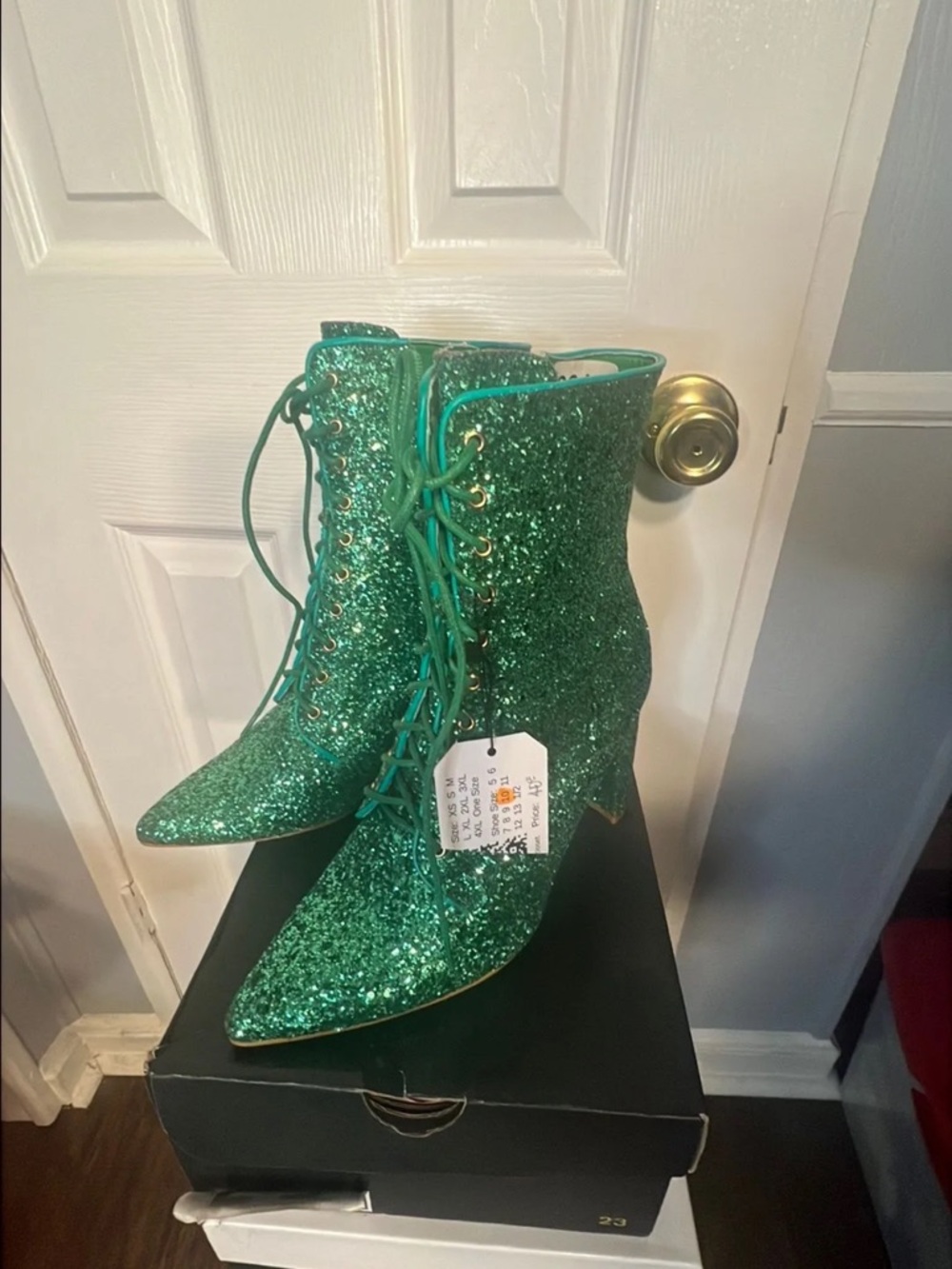 Green Glitter Lace-Up Women's Ankle Boots